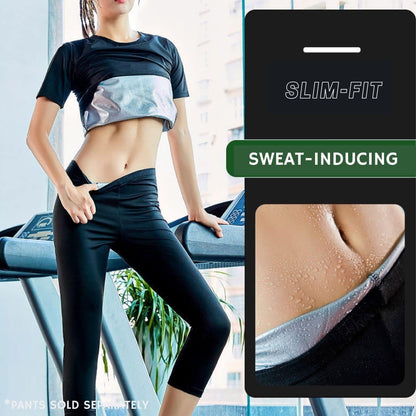 Nano Hertz Sauna Sweat Suit Weight Loss Shapewear Top Waist Trainer Workout Sweatsuit Exercise Short Sleeve Shirt Women Girl