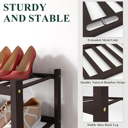 Smiry Bamboo Shoe Rack, 6 Tier Free Standing Wooden Shoe Organizer, Stackable Wood Shoe Storage Shelf for Closet, Entryway, 12 Vertical Slats, 2+2+2 Stack Standard Legs, 26.8"x11"x39", Brown