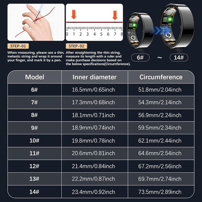 Health Tracker Ring, Smart Health Ring for Women Men with Heart Rate, Blood Oxygen, Sleep Monitor, Steps,Calories, No Subscription Fee, IP68 Waterproof Smart Ring for iPhone & Android (Black, 13#)