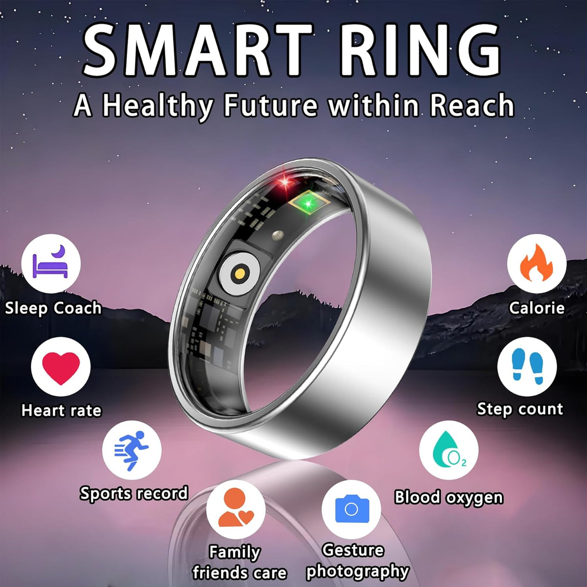 Smart Ring for Women Men, Sleep Tracker Ring, Waterproof Fitness Tracker Health Rings with Heart Rate Monitoring, Blood Oxygen, Stress Distance Calories Steps Tracking, No Subscription Fee(Silver, #8)
