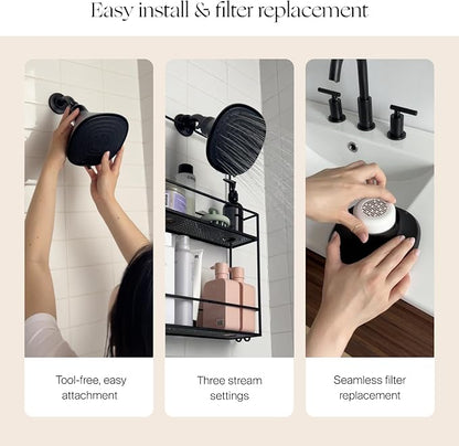 Canopy Filtered Shower Head - High Pressure Shower Head Filter for Hard Water - Shower Filter To Remove Impurities for Healthier Scalp, Skin & Hair - Reduce Dry Skin & Breakage - Black Shower Head