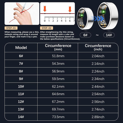 Ring Health Tracker for Women Men, Fit Ring with Heart Rate, Blood Oxygen, Sleep Monitor, Calories, Step Counter, IP68 Waterproof Smart Ring for iPhone & Android, No Subscription Fee (Silver, 8#)