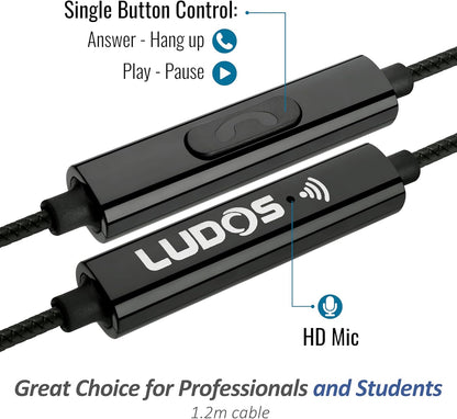 LUDOS Clamor Wired Earbuds in-Ear Headphones, 5 Years Warranty, Earphones with Microphone, Noise Isolating Ear Buds, Memory Foam for iPhone, Samsung, School Students, Kids, Women, Small Ears - Gold