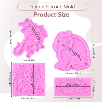 Dragon Silicone Mold Flying Dragon Fondant Molds For Cake Decoration Cupcake Topper Chocolate Candy Polymer Clay Gum Paste Set Of 4