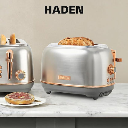 Haden Heritage 2 Slice Wide Slot Stainless Steel Toaster with Adjustable Browning Control & Non-Slip Feet, Steel & Copper