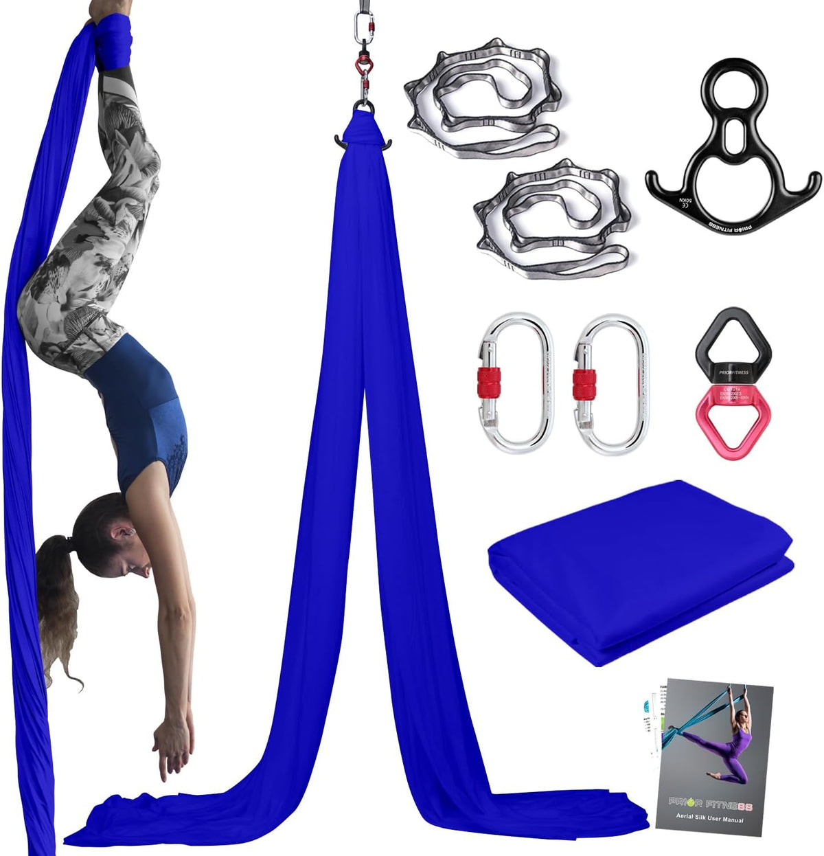 PRIOR FITNESS Aerial Silks Kit Colorful 9/15/20 Yards 40D Nylon Fabric Hammock Set With Hardware & Guide for All Levels Of Aerial Yoga Practice and Acrobatic Flying For Adults Aerial silk