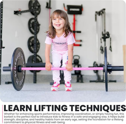 Synergee Kids Barbell – 5 lb Youth Bar in Blue Orange Pink
