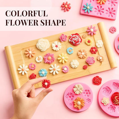 Puyeipt 4 Pcs Flower Silicone Fondant Molds, Daisy Rose Flower Chocolate Candy Molds for Cupcake Topper, Cake Pop Decoration and Clay Craft Making