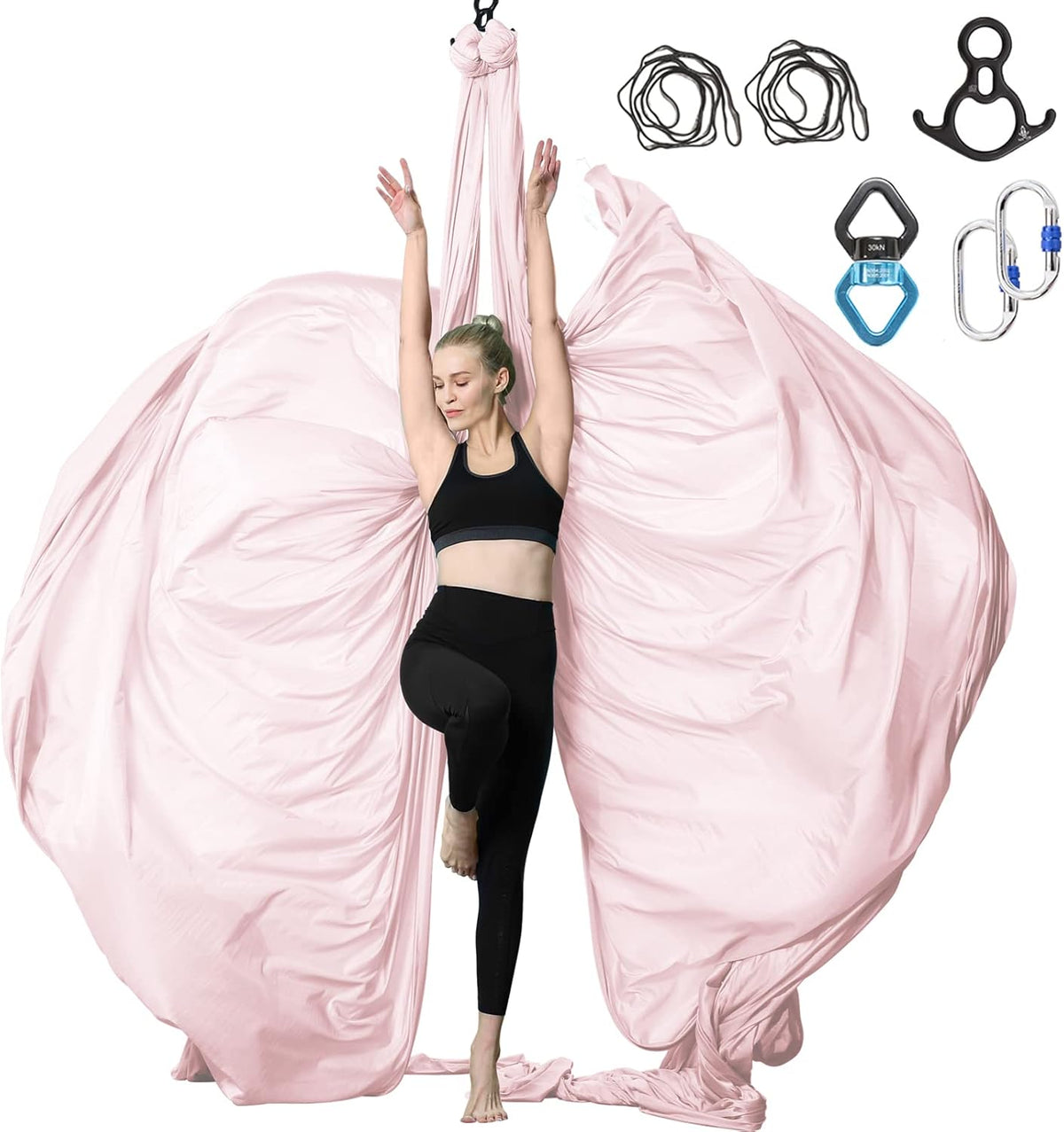 Aerial Silks Yoga Swing Set - 9/11 Yards Aerial Yoga Hammock Kit Anti-Gravity Flying for Fitness, Low/Non Stretch Nylon Tricot Fabric Hardware Included for Dance