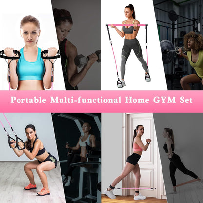 Pilates Bar Kit with Resistance Bands,Pilates Bar with Stackable Bands Workout Equipment for Legs,Hip,Waist and Arm,Exercise Fitness Equipment for Women & Men Home Gym Yoga Pilates