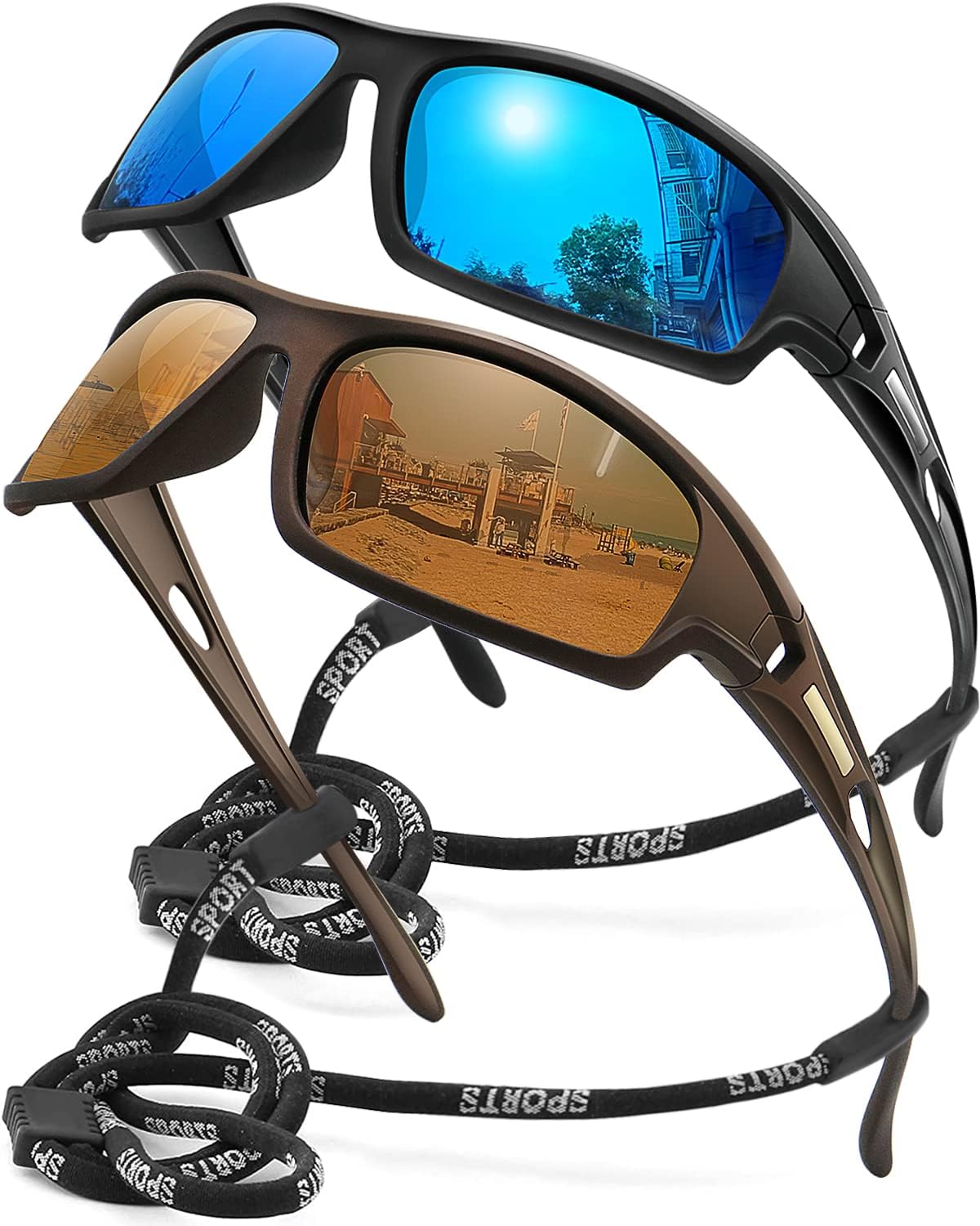 Polarized Sports Sunglasses for Men 100% UV Protection Wrap Around Unbreakable Sun Glasses for Fishing Driving