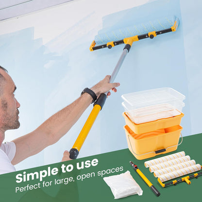 VOOMEY 13PC 18 Inch Paint Roller Kit,18"Paint Bucket and Paint Tray,Large Paint Roller Frame with 3.3 ft Extension Pole,Paint Tray Liner (Pack of 3),Ideal for Painting Large Areas