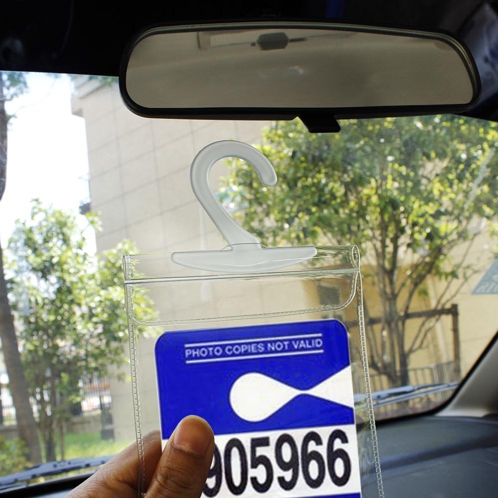 Handicap Placard Holder - Ultra Transparent Disabled Parking Permit Placard Protective Holder Cover with Large Hanger by Tbuymax (Set of 2)