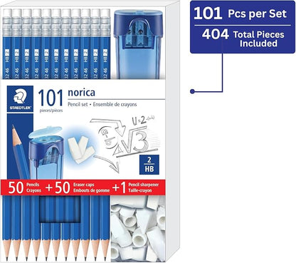 STAEDTLER Norica Pencil Set, 50 Pencils + 50 Eraser Caps + Sharpener 4 Pack