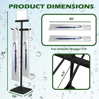 Umbrella Bag Stand, Umbrella Holder Stand with Free 200 Disposable Large Plastic Umbrella Bags, Wet Umbrella Bags Stand