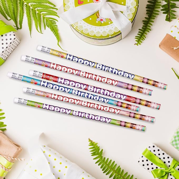 Happy Birthday Pencils Colorful Birthday Pencil for Students Birthday Pencil for Teacher Classroom Birthday Party Supplies, 6 Style (24)