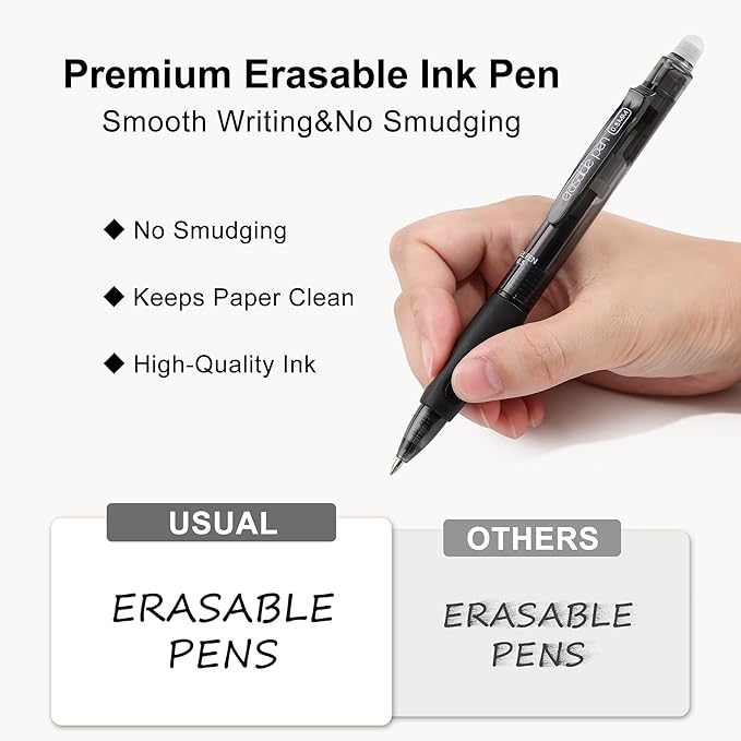 USUAL 54 Blue Retractable Erasable Gel Pens Clicker, Fine Point(0.5mm),Blue Ink for Planners,Make Mistakes Disappear, Premium Comfort Grip, Smooth Writing Pen Office Back-to-School Supplies