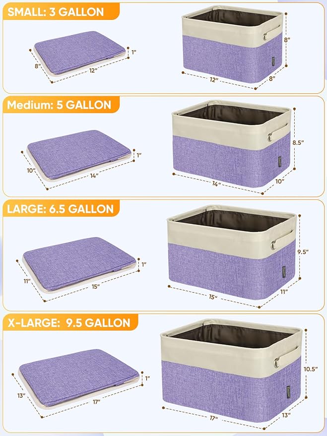 BALEINE 2 Pack Fabric Closet Storage Bins for Shelves, Linen Closet Organizers and Storage, Decorative Baskets for Organizing, Shelf, Clothes, Home, Office (Lavender, 17''x13''x10.5'')