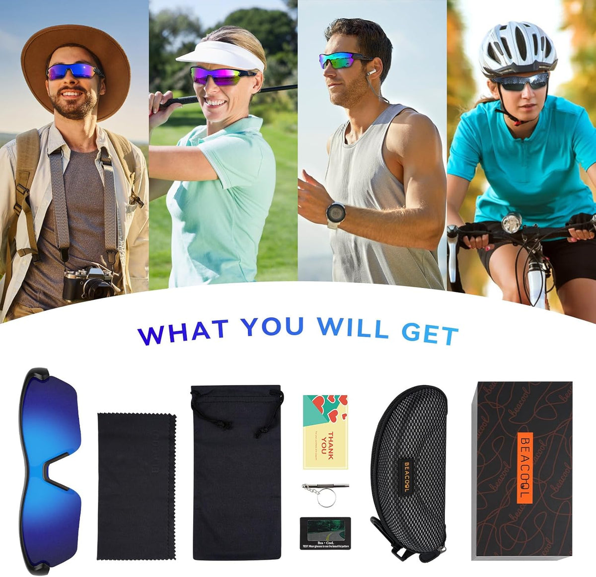 BEACOOL Polarized Sports Sunglasses for Men Women Youth Baseball Cycling Running Fishing Golf Motorcycle TAC Glasses UV400