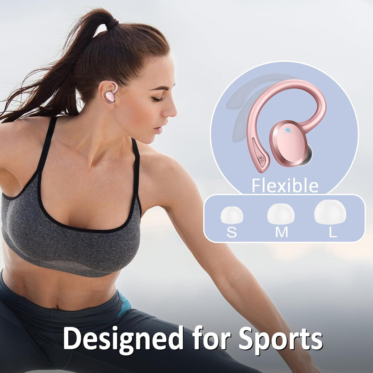 Wireless Earbuds Sport Bluetooth Headphones 5.4, 2025 Bluetooth Earbuds 4 HD Mic, Over-Ear Buds with Earhooks ENC Noise Canceling Earphones, 48Hrs Stereo, IP7 Waterproof Headset for Workout/Running