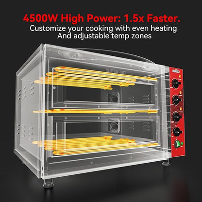 CROSSON Commercial Double Deck 18 Inch Countertop Electric Pizza Oven with 15mm Thick Pizza Stone, Indoor Pizza Bakery Oven for Commercial Use Only,240V/4500W