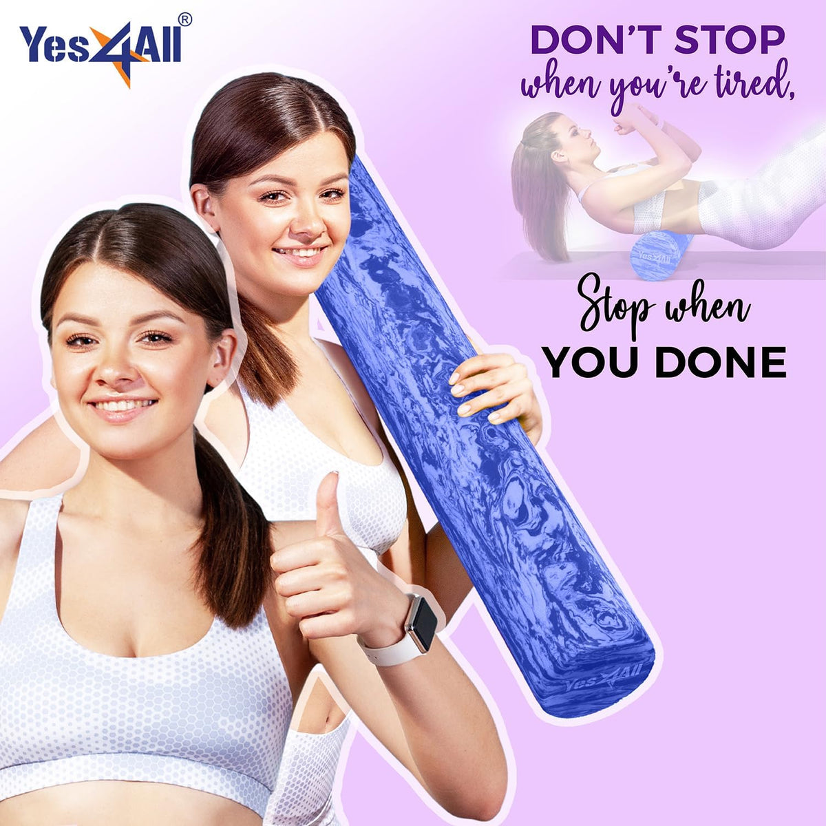 Yes4All EVA Firm Foam Roller for Back - Round Back Roller for Exercise, Yoga & Pilates 12/18/24/36 inch