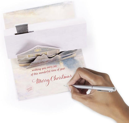 Hallmark 0899XSO1002 Christmas Pop Up Card with Light and Song (Displayable Dimensional Thomas Kinkade House Plays We Wish You a Merry Christmas), Snowy House