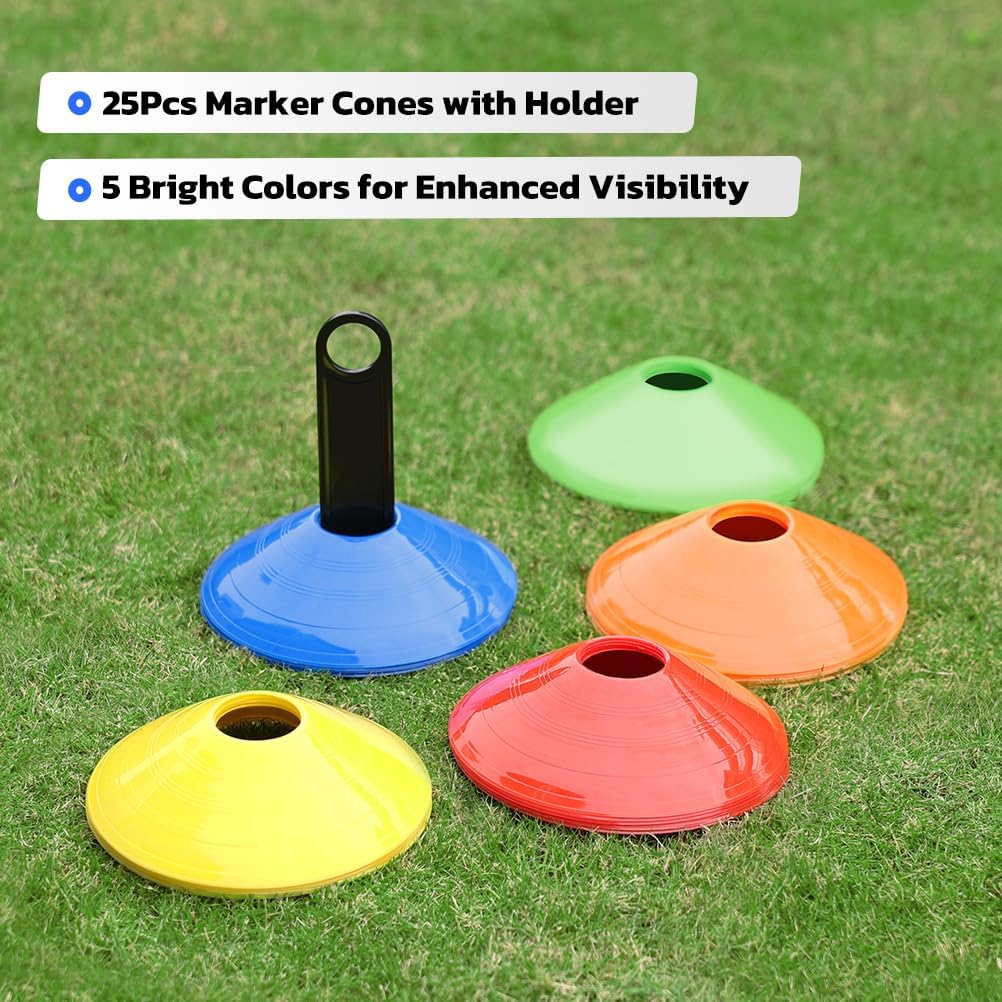 GHB Soccer Cones 25/50/100 Pack Disc Soccer Sport Cones Training Field Marker Agility Cones for Traffic, Basketball, Coaching, Practice Equipment Includes Cone Drills Guide