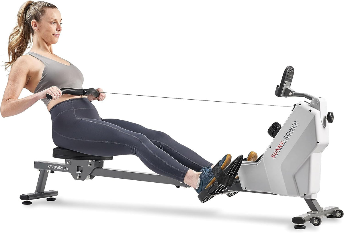 Sunny Health & Fitness Magnetic Rowing Machine for Home Exercise, Quiet & Smooth Rower with Compact Storage and Optional Free SunnyFit App Connectivity