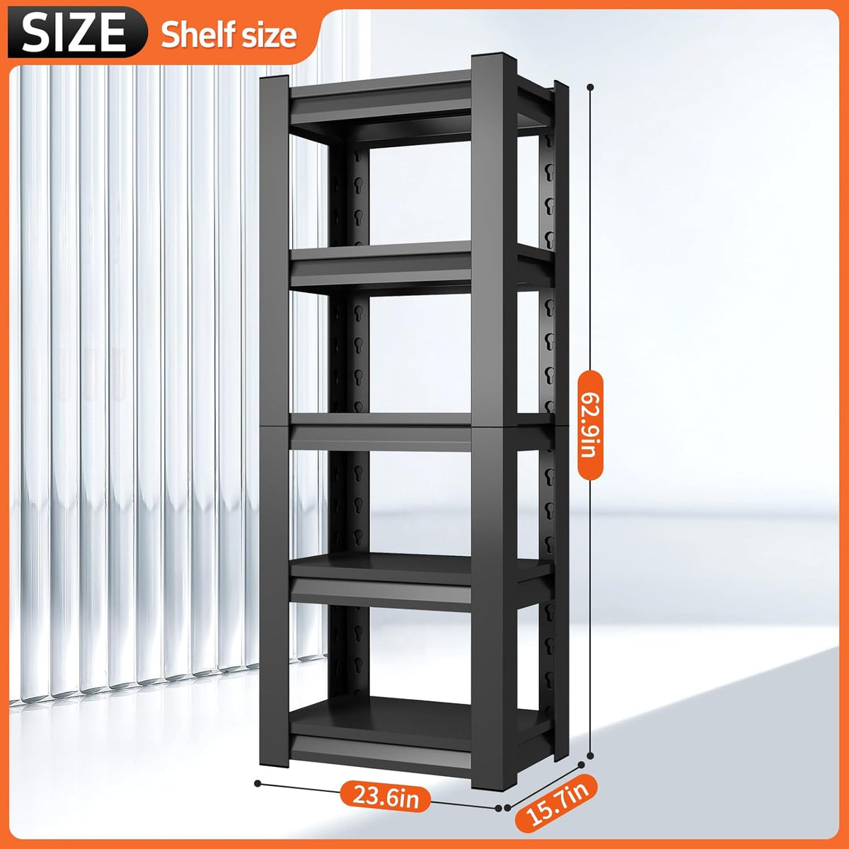 63" H Garage Shelving Unit, Garage Storage Shelves 1600LBS Heavy Duty Shelving, Adjustable 5 Tier Metal Shelving Utility Shelf, Storage Rack for Industrial, Warehouse, Basement (15.7" D*23.6" W*63" H)