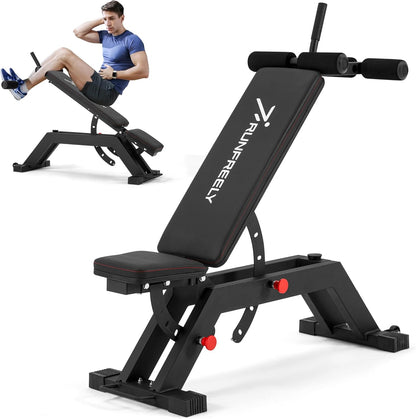 Adjustable Incline Decline Weight Bench for Home Gym, 1000LBS FID Ab Workout Bench with Leg Roller Attachment and Handle for Reverse Crunch, Bench Press, Sit Up and Abs Curl