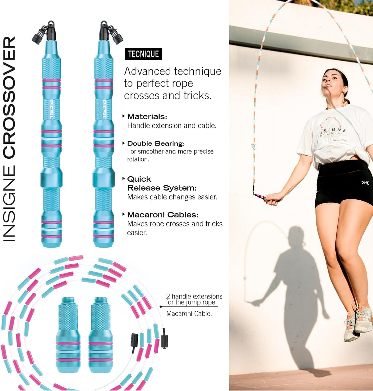 Picsil Insigne Jump Rope, Versatile Speed Rope in 3 Modalities, Fast, Weighted or Crossover Jump Rope, Adaptable to Any Type of Training From Speed to Strength Work