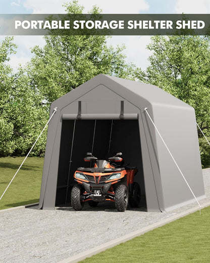 10 x 15 ft Carport Storage Shed, Portable Garage with Roll-up Zipper Door, Heavy Duty Waterproof Tarp, Storage for Motorcycle, Bike, Firewood, Garden Tools