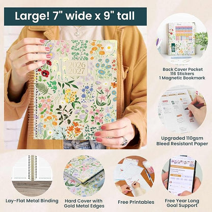 bloom daily planners 2026-2027 Hardcover Academic Year Goal & Vision Planner (July 2026 - July 2027) - 13 Months Agenda - Monthly & Weekly Calendar Organizer - 7.5" x 9" - Garden Party, Beige
