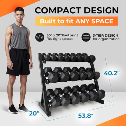 Rubber Hex Dumbbell Set with Rack, 10/12/20 Pair (550/780/1200/1550/2100 lbs total) Weight Rack with Dumbbells, Rubber Coated Dumbbell Set with Rack Stand for Home Gym & Strength Training