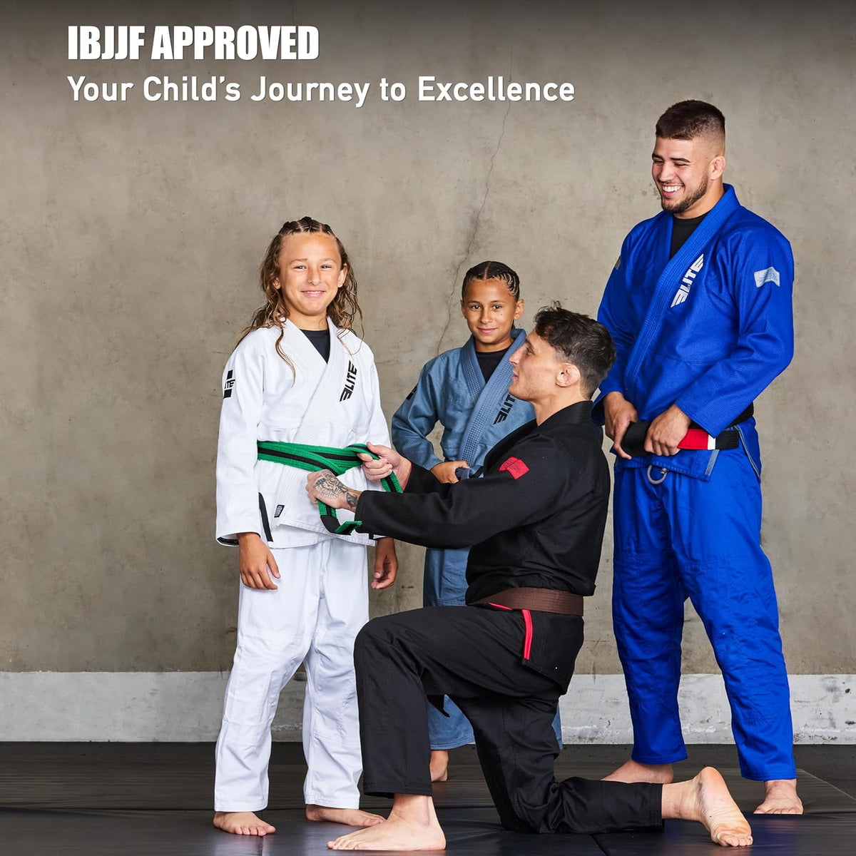 Elite Sports Kids Brazilian Jiu Jitsu Belts Preshurunk Martial Arts Youth BJJ Belts for Girls & Boys with BJJ Ranking Stripes