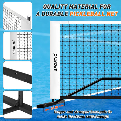 SPORTIC 22FT Pickleball Net Set – Regulation Size Portable Net with Carry Bag, Court Markers, Quick Setup Steel Frame for Driveway, Backyard, Indoor & Outdoor