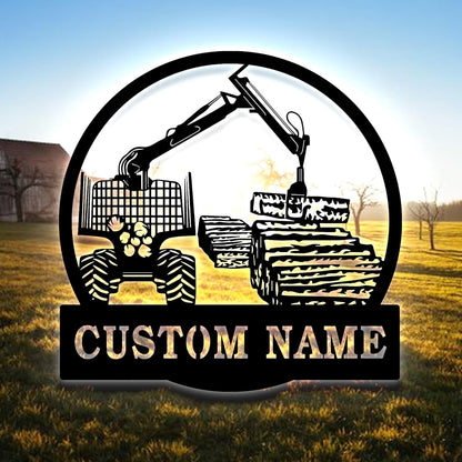 Personalized Logging Lumber Harvester Monogram Metal Sign Art LED Light, Custom Logging Lumber Metal Sign, Wall Art Hanging Home Decor Birthday Xmas Gift