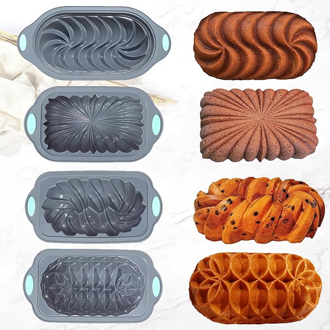 Tongjude 4 Piece Silicone Loaf Pan for Baking, Non-Stick Kitchen Oven Bread Pan, Perfect for Banana Bread, Sandwich, Pound Cake and Meatloaf, 6 Cups, Grey