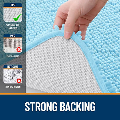 OLANLY Large Bathroom Rugs 59x35, Extra Soft Absorbent Chenille Bath Rugs, Rubber Backing Quick Dry, Machine Washable Bath Mats for Bathroom Floor, Tub and Shower, Home Decor Accessories, Sky Blue