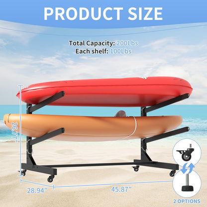 Kayak Storage Rack, Heavy Duty Kayak Stand Canoe Rack with Wheels, Freestanding Kayak Holder Stand for Kayaks, Canoes, Surfboard, Paddleboard Storage