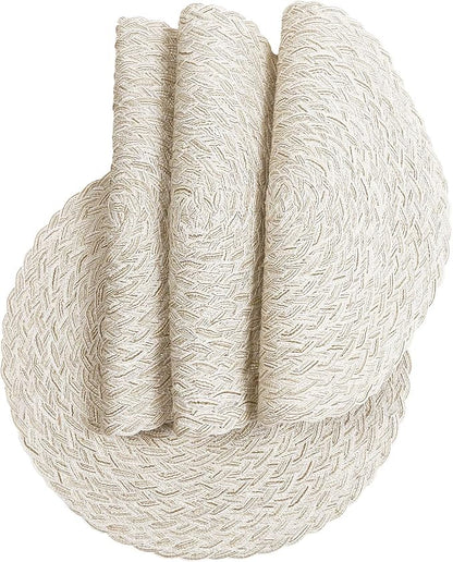 SHACOS Round Braided Placemats 15 inch Set of 6 Boho Thick Washable Kitchen Table Placemats for Home Wedding Party (T-Ivory, 6)