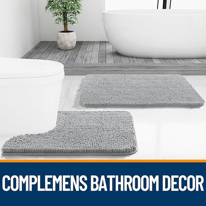 OLANLY Toilet Rugs U-Shaped 24x24, Extra Soft Absorbent Chenille Contour Bathroom Rugs for Toilet, Dry Quickly, Machine Washable, Non-Slip Bath Mat, Light Grey