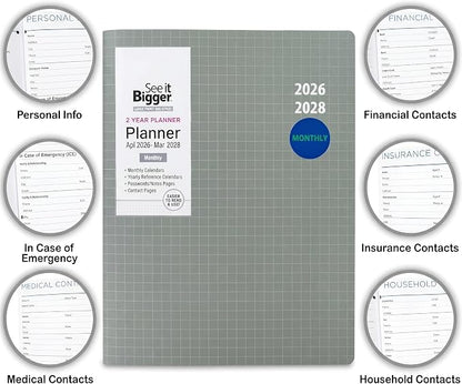 SEE IT BIGGER Home/Office 2-Year Medium Monthly Planner, April 2026 – March 2028, 11.5 x 8 Inches and SUHEYLA Twin Pen (Multi Color)