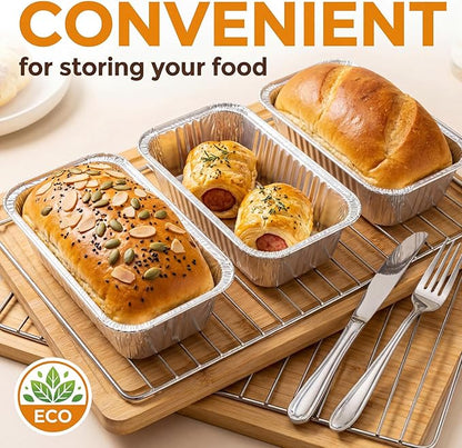 60 Pack Disposable Foil Loaf Pans with Lids Combo Set,30 Pack 8.7x4.6x2.5 Aluminum Loaf Pans & 30 Pack 8x4.3x2 Aluminum Bread Pan For Baking Cakes Bread Meat.