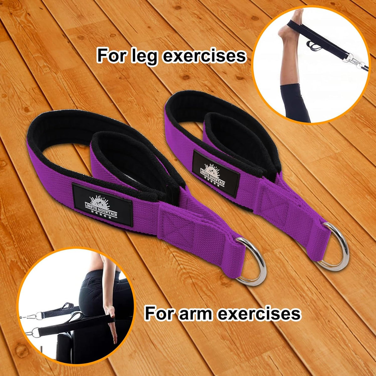 1 Pair Pilates Double Loop Straps for Reformer Fitness D-Ring Straps Handle, Yoga Exercise Accessories for Home Gym Workout