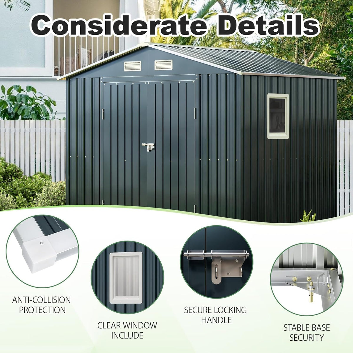 Breezz 6x8FT Outdoor Steel Storage Shed with Frame Floor,Clear Window, Lockable Doors, Weather-Resistant Metal Tool Shed for Garden, Backyard, Patio, and Utility Storage