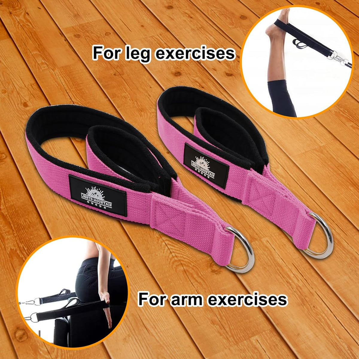 1 Pair Pilates Double Loop Straps for Reformer Fitness D-Ring Straps Handle, Yoga Exercise Accessories for Home Gym Workout