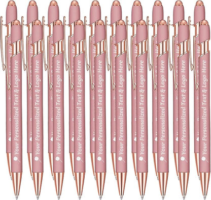 STREADVE Personalized Custom Pens 20 Engraved Writing Pen with Name Logo, Customized Promotional Items Stylus Pen Gifts for Women Realtor Nurse Wedding Business, Rose Gold