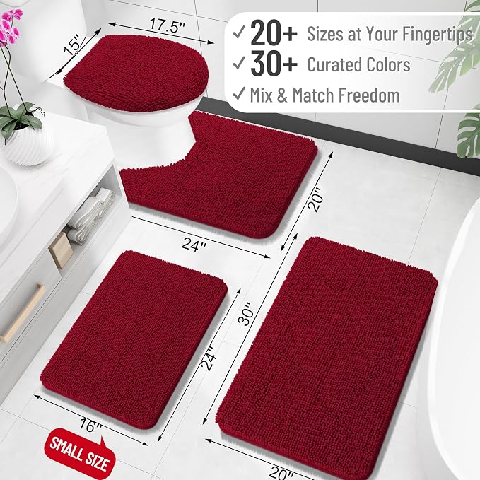 OLANLY Toilet Rugs U-Shaped 20x20, Extra Soft Absorbent Chenille Contour Bathroom Rugs for Toilet, Dry Quickly, Machine Washable, Non-Slip Bath Mat, Red